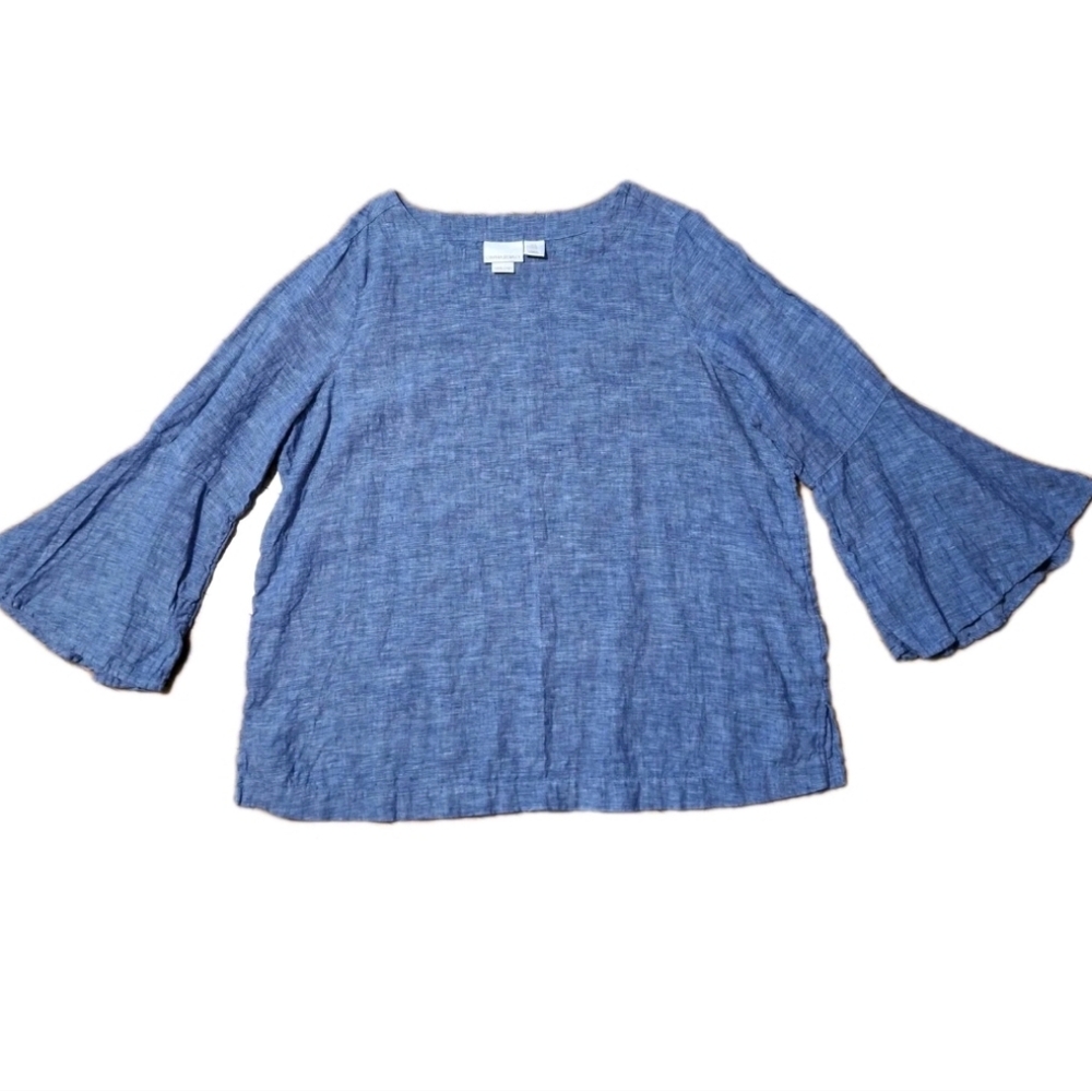 Cynthia Rowley 100% Linen Flare Sleeve Tunic Top Womens Size 1X Chambray Boho